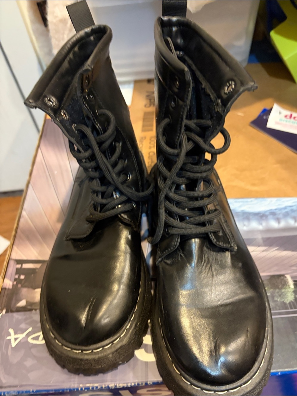 Oasis Black Lace-Up Combat Boots